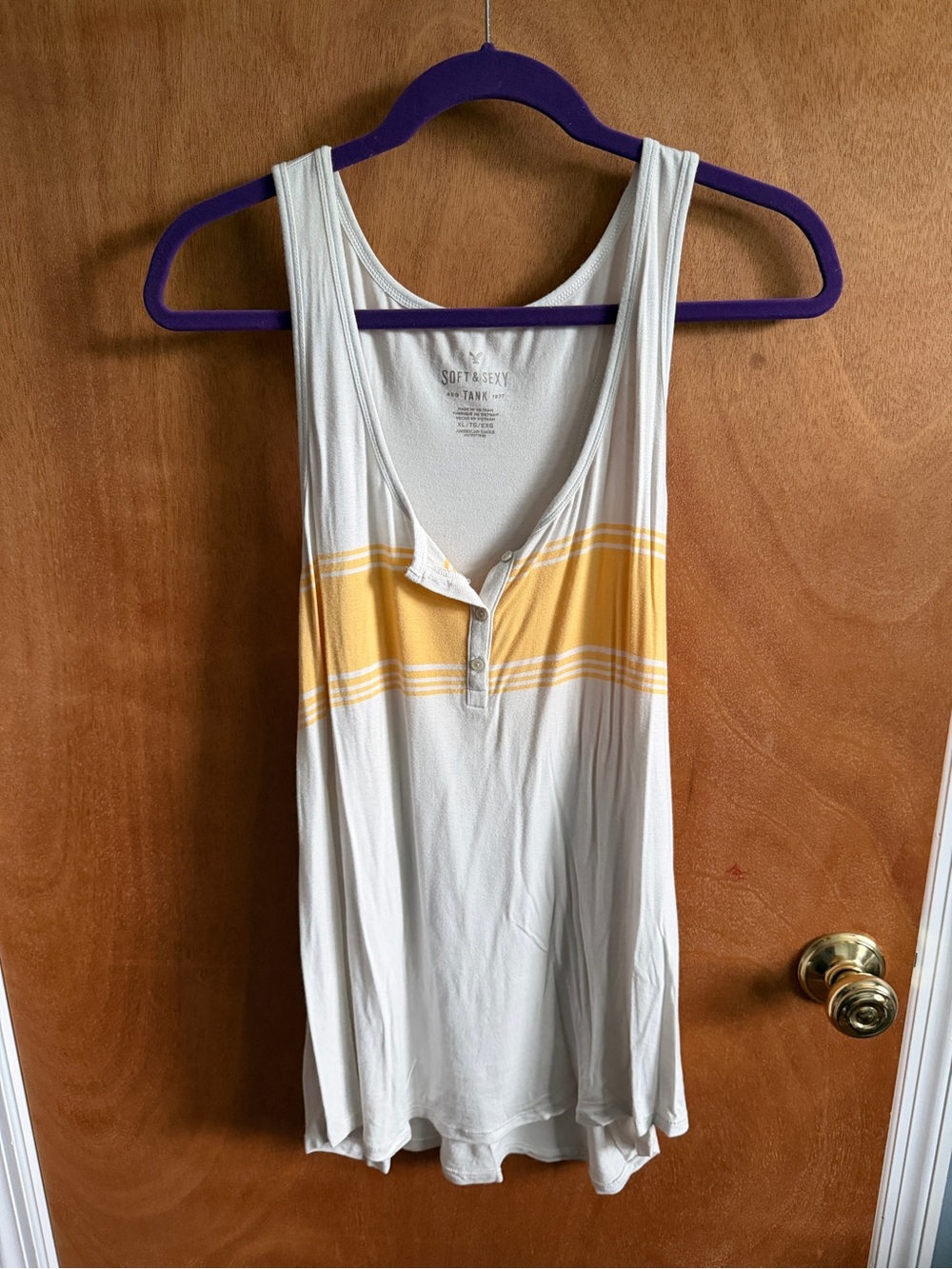 American Eagle Outfitters White Tank with Yellow Stripe Henley